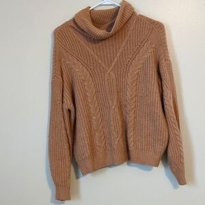 Zesica Oversized Small Cowl Neck Crochet Sweater Camel Brown